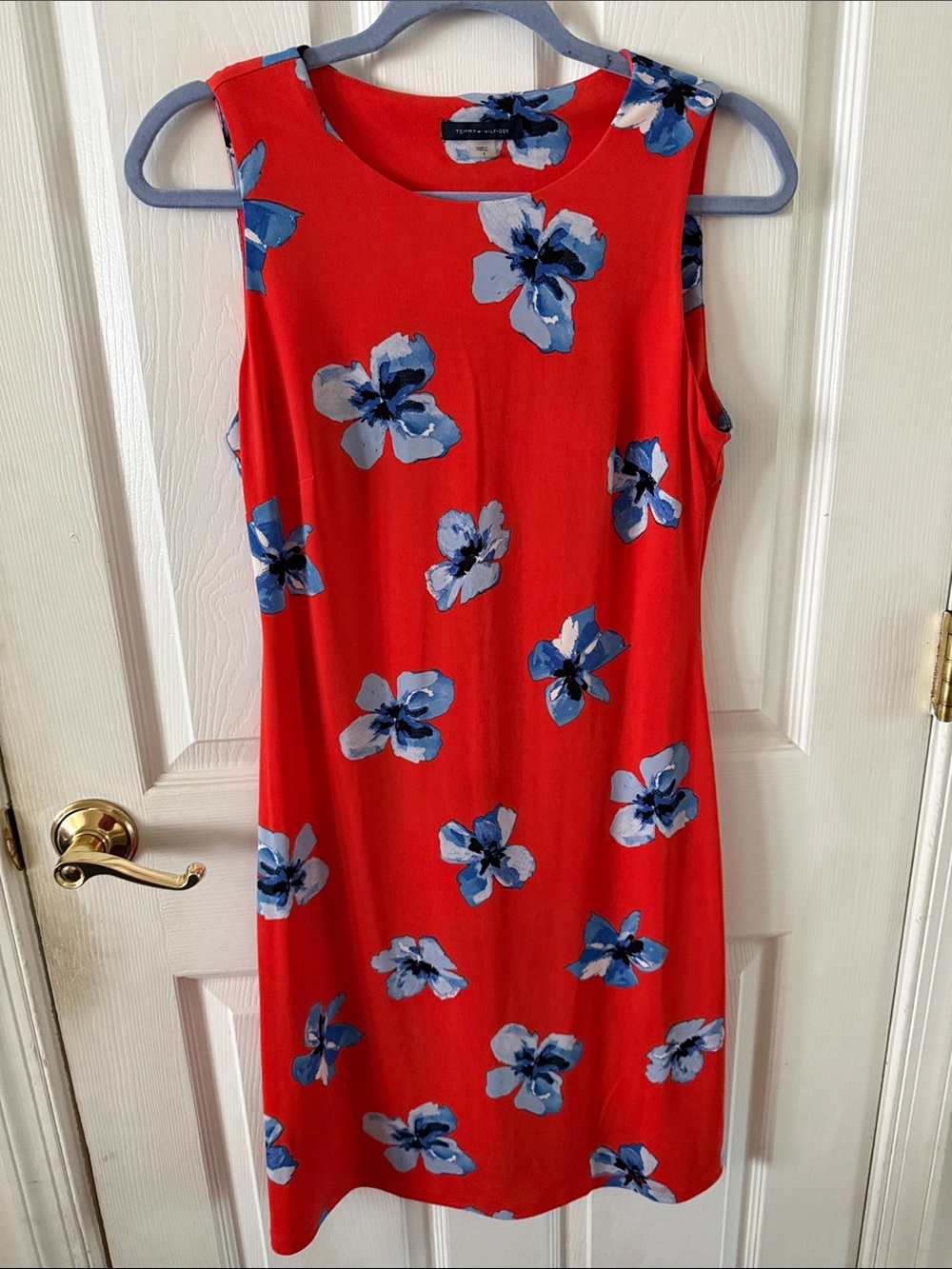 Tommy Hilfiger Red Floral Shift Dress with Blue Flowers